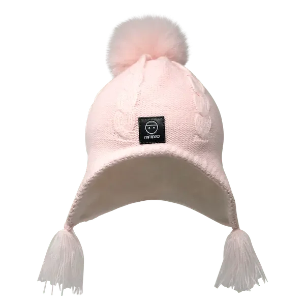 Merino Baby Fleece Lining Beanie Single Faux Fur Snap On Pom Pink - MKS Miminoo
