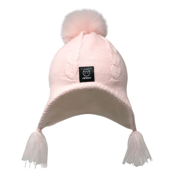 Merino Baby Fleece Lining Beanie Single Faux Fur Snap On Pom Pink - MKS Miminoo