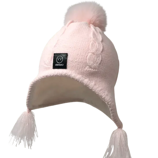 Merino Baby Fleece Lining Beanie Single Faux Fur Snap On Pom Pink - MKS Miminoo