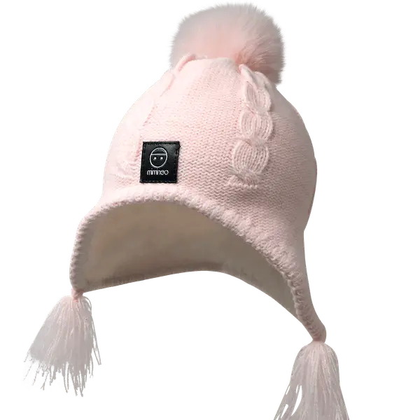 Merino Baby Fleece Lining Beanie Single Faux Fur Snap On Pom Pink - MKS Miminoo