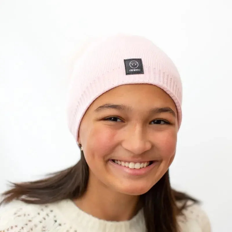 Pink Angora Slouchy Beanie with Large Snap On Pom Pom - MKS Miminoo