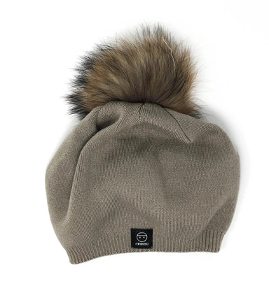 Sand Angora Slouchy Beanie with Large Snap On Pom Pom - MKS Miminoo