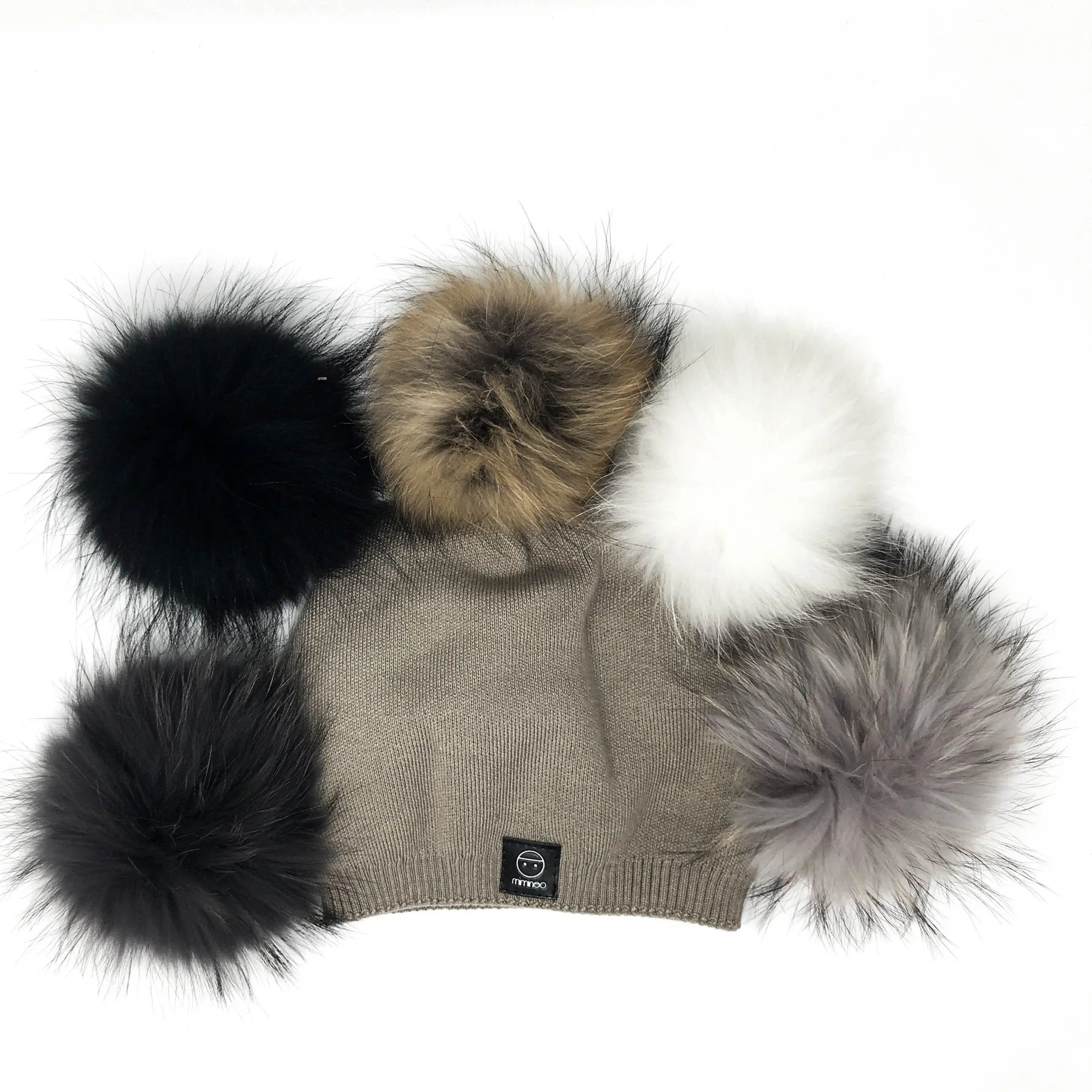 Sand Angora Slouchy Beanie with Large Snap On Pom Pom - MKS Miminoo