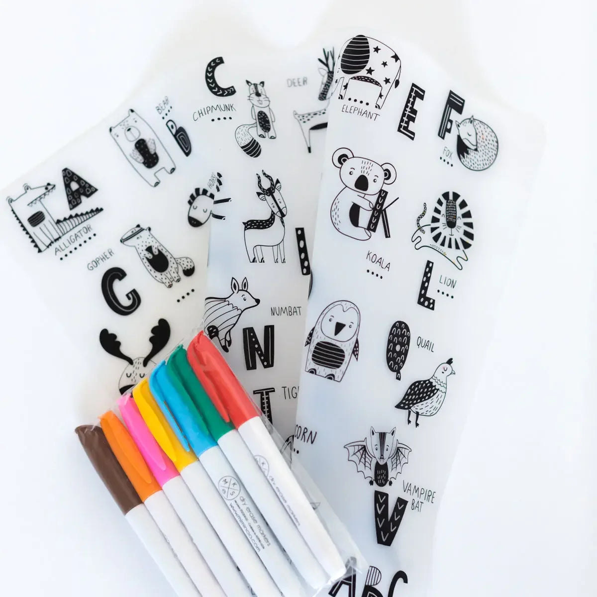Silicone Reusable Coloring Mat & Markers Set - ABC Animals - MKS Miminoo