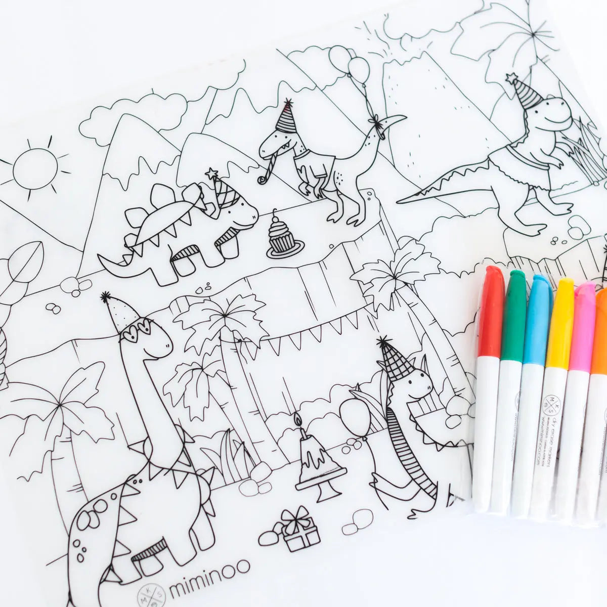 Silicone Reusable Coloring Mat & Markers Set - Dinos Party - MKS Miminoo