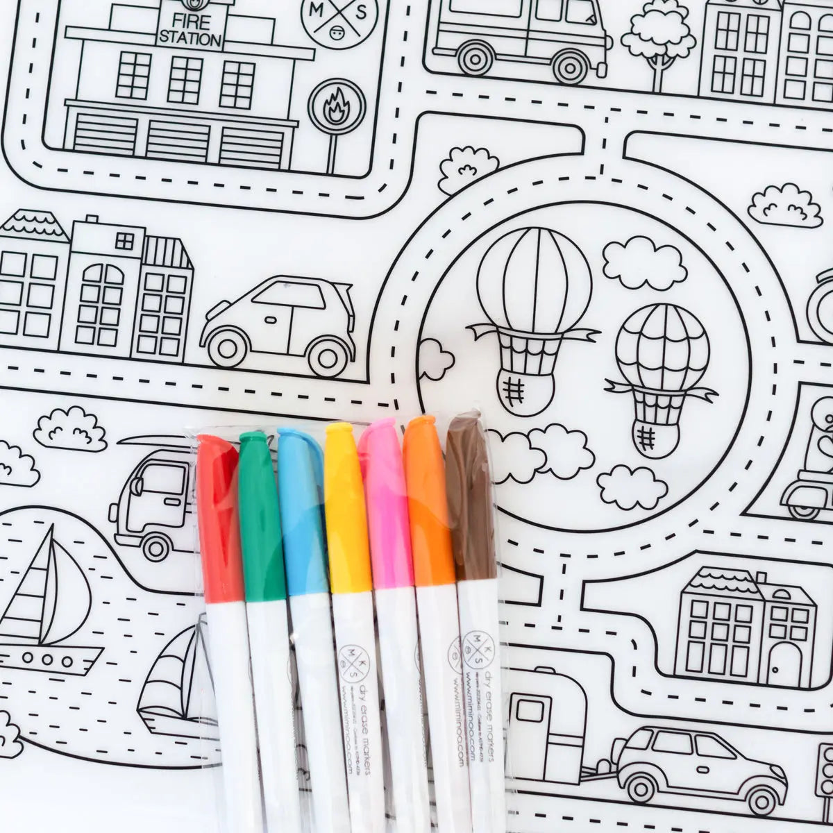 Silicone Reusable Coloring Mat & Markers Set - Roadmap - MKS Miminoo