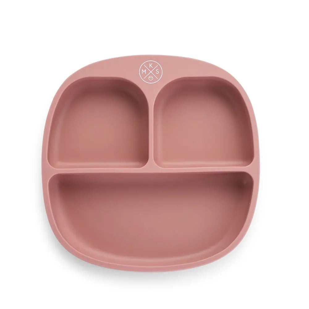 Silicone suction kids plate w/ dividing sections Dusty Pink - MKS Miminoo