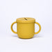 Silicone all in one cup sippy snack baby toddler kids cup with straw lid MKS Miminoo USA unbreakable durable dinnerware yellow mustard boys girls