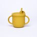 Silicone all in one cup sippy snack baby toddler kids cup with straw lid MKS Miminoo USA unbreakable durable dinnerware yellow mustard boys girls