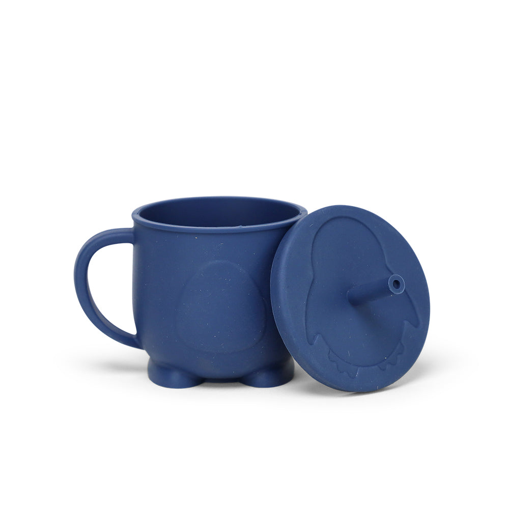 Silicone Penguin baby toddler kids cup with straw lid MKS Miminoo USA unbreakable durable dinnerware mug with handles for boys and girls navy blue