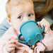 Silicone Penguin baby toddler kids cup with straw lid MKS Miminoo USA unbreakable durable dinnerware mug with handles for boys and girls army green