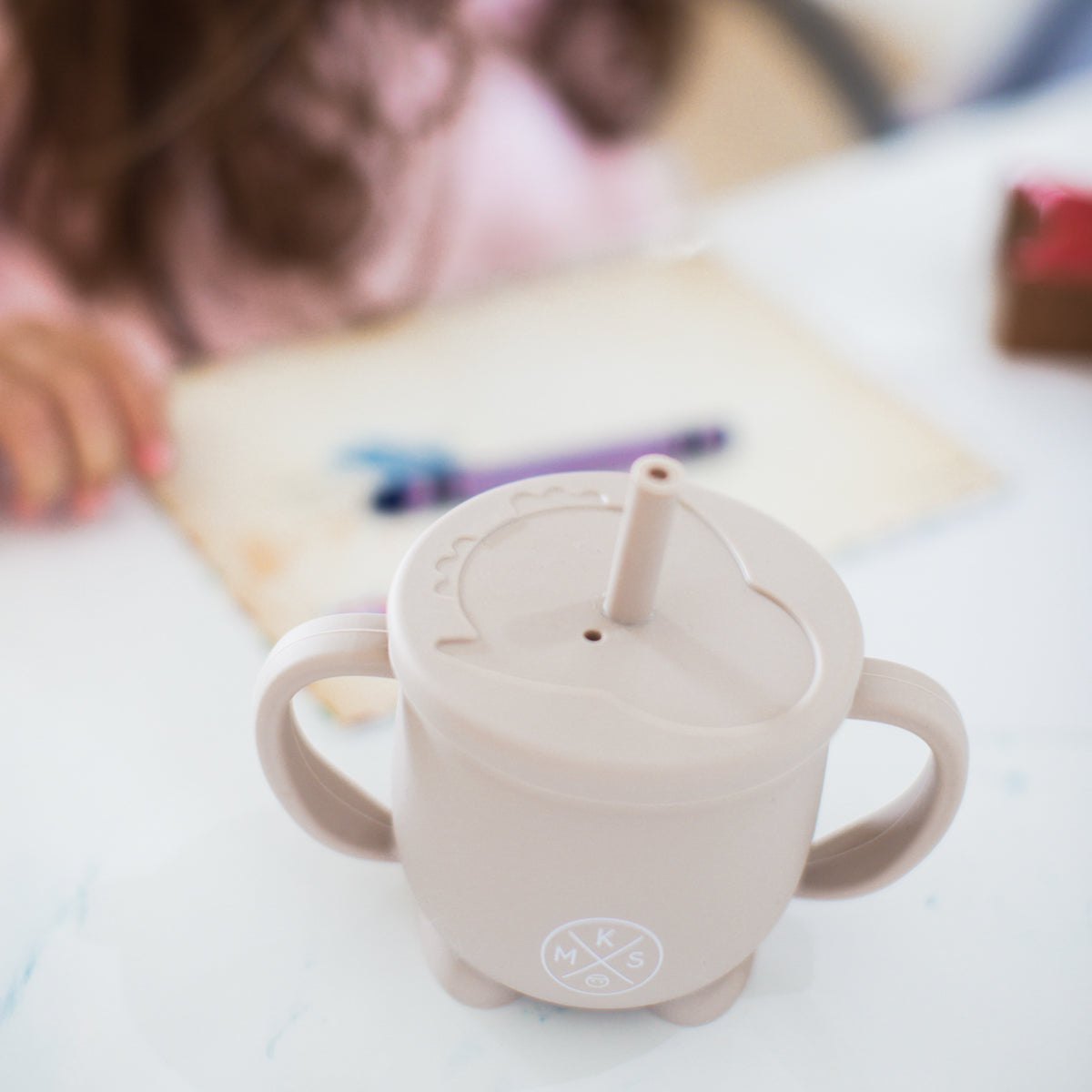 Silicone Penguin baby toddler kids cup with straw lid MKS Miminoo USA unbreakable durable dinnerware mug with handles for boys and girls army green 