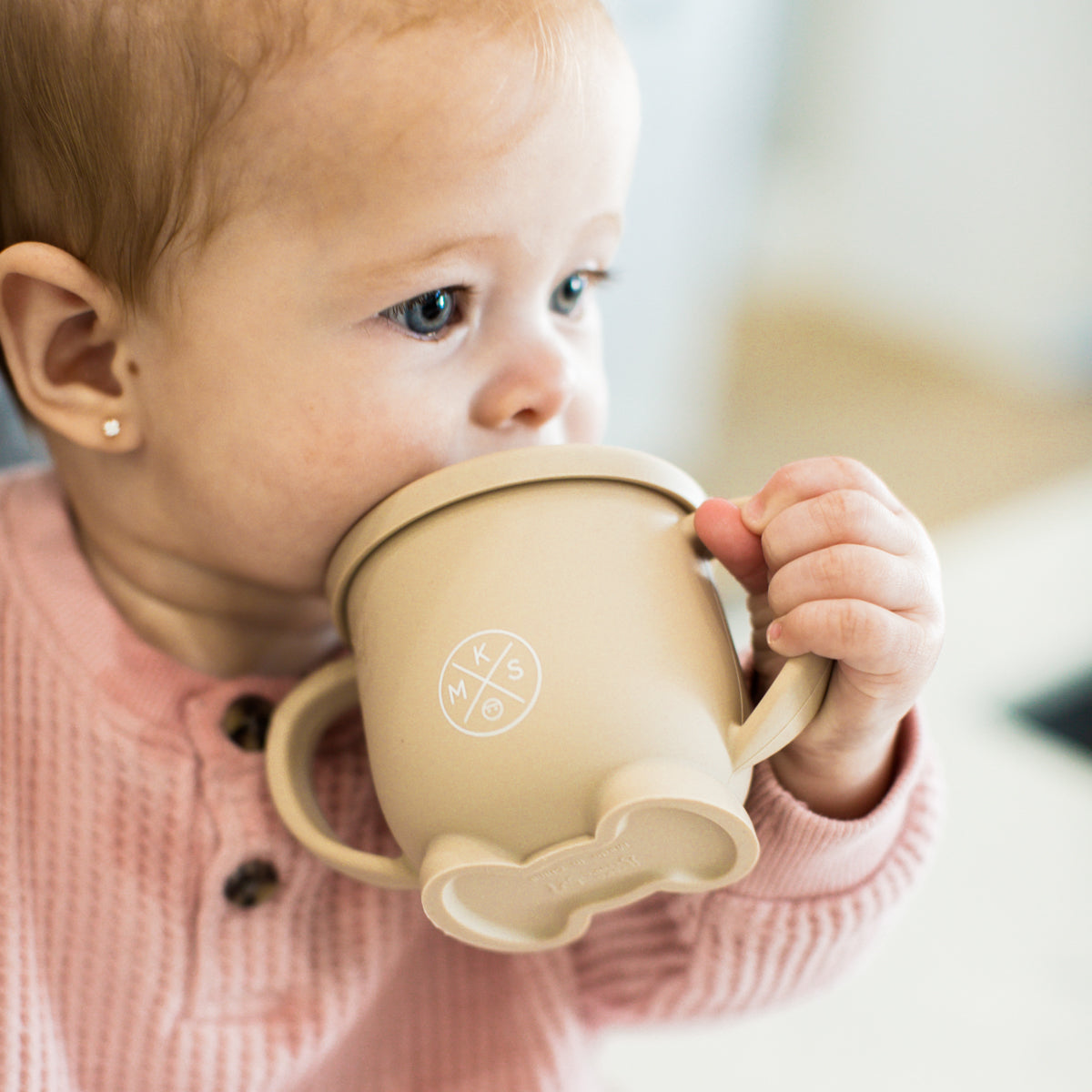 Silicone Penguin baby toddler kids cup with straw lid MKS Miminoo USA unbreakable durable dinnerware mug with handles for boys and girls mustard yellow