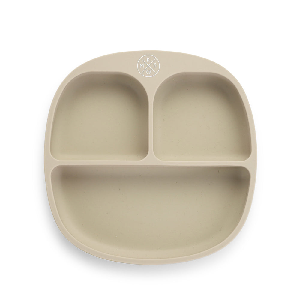 Silicone suction kids plate w/ dividing sections Beige