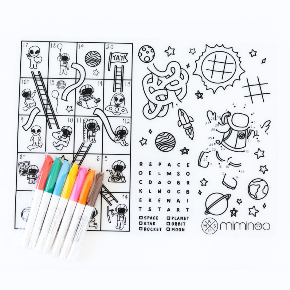 Silicone Reusable Coloring Tablemat Set - Space Games