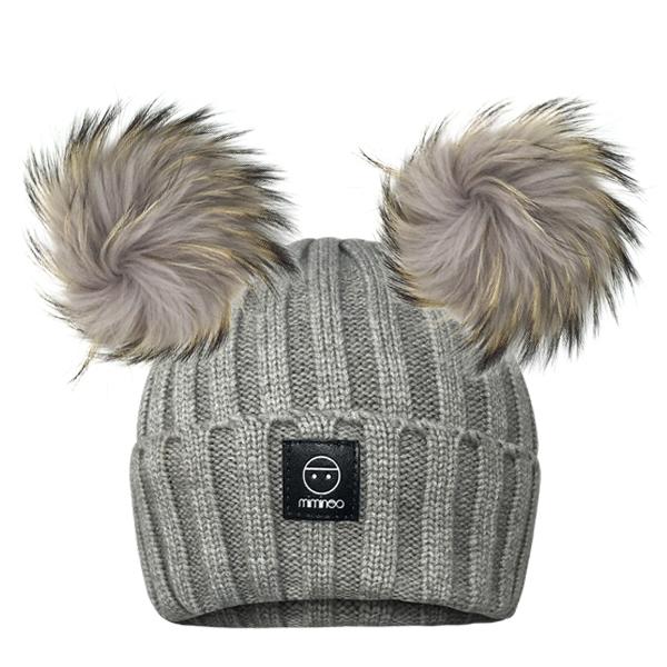 Angora Classic Line Double Snap On Pom Poms Hat Light Grey-Winter Beanies-Mix & Match baby beanie winter hat snap on removable pompom single or double by MKS Miminoo Arizona USA