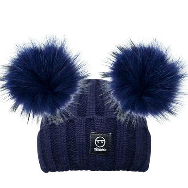 Angora Classic Line Double Snap On Pom Poms Hat Navy-Winter Beanies-Mix & Match baby beanie winter hat snap on removable pompom single or double by MKS Miminoo Arizona USA