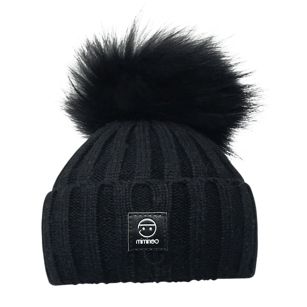Angora Classic Line Single Snap On Pom Pom Hat Black-Winter Beanies-Mix & Match baby beanie winter hat snap on removable pompom single or double by MKS Miminoo Arizona USAAngora Classic Line Single Snap On Pom Pom Hat Black-Winter Beanies-Mix & Match baby beanie winter hat snap on removable pompom single or double by MKS Miminoo Arizona USA