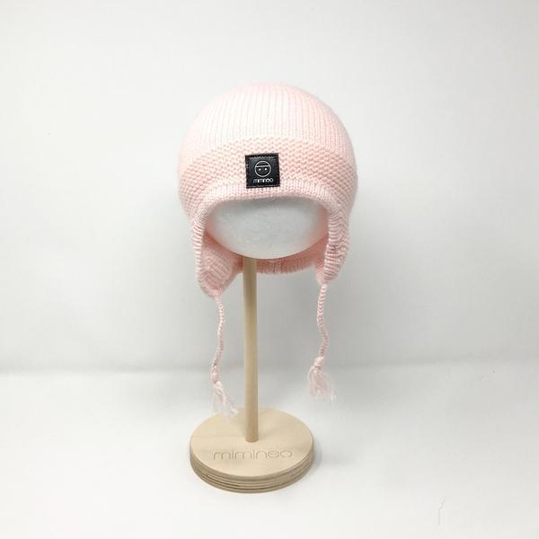 Baby Mink Snap On Pom Pom(s) Beanie in Pink-Winter Beanies-Mix & Match baby beanie winter hat snap on removable pompom single or double by MKS Miminoo Arizona USA