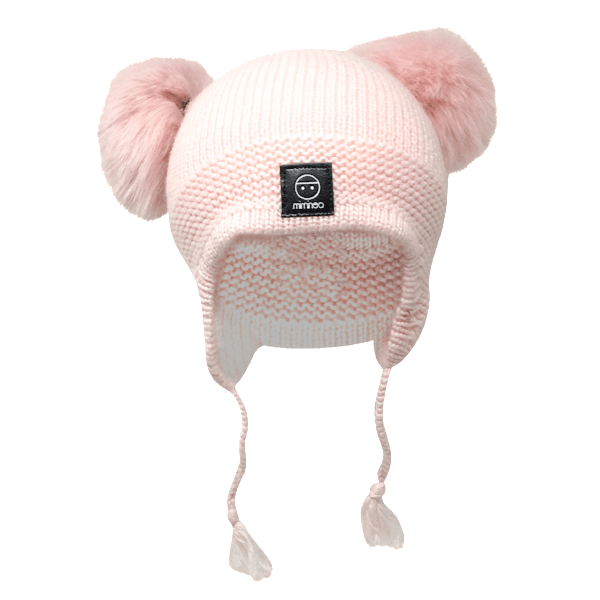 Baby Mink Snap On Pom Pom(s) Beanie in Pink-Winter Beanies-Mix & Match baby beanie winter hat snap on removable pompom single or double by MKS Miminoo Arizona USA
