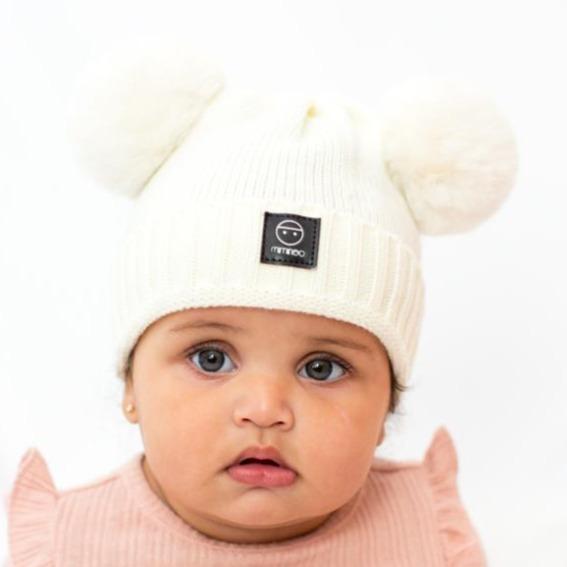 Baby merino wool black beanie with snap on double pom poms by Miminoo — MKS  Miminoo
