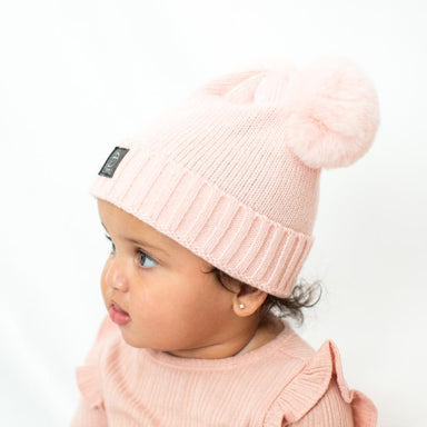 Baby snap on double pom poms beanie Merino wool Timeless Pink-Winter Beanies-Mix & Match baby beanie winter hat snap on removable pompom single or double by MKS Miminoo Arizona USA