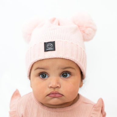 Baby snap on double pom poms beanie Merino wool Timeless Pink-Winter Beanies-Mix & Match baby beanie winter hat snap on removable pompom single or double by MKS Miminoo Arizona USA