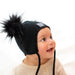 Baby Snap On Pom Poms Beanie with Strings Black-Winter Beanies-Mix & Match baby beanie winter hat snap on removable pompom single or double by MKS Miminoo Arizona USA