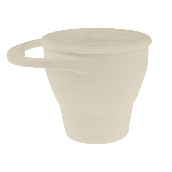 Collapsible Silicone Snack Cup in Beige A SNACK CUP by MKS Unbreakable, durable and low maintenance dinnerware by MKS Distribution LLC Gilbert Phoenix USA. Modern trendy minimalist design.