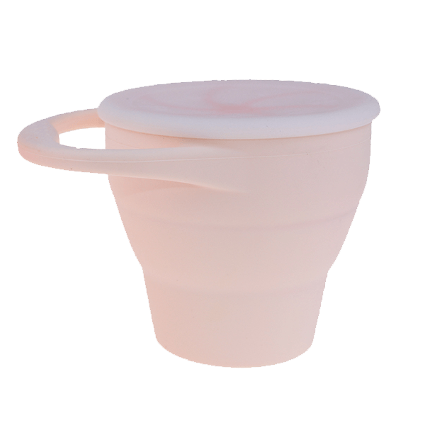Collapsible Silicone Snack Cup in Soft Pink A SNACK CUP by MKS Unbreakable, durable and low maintenance dinnerware by MKS Distribution LLC Gilbert Phoenix USA. Modern trendy minimalist design.