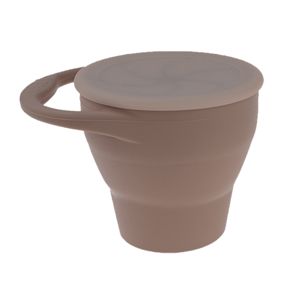 Collapsible Silicone Snack Cup in Taupe A SNACK CUP by MKS Unbreakable, durable and low maintenance dinnerware by MKS Distribution LLC Gilbert Phoenix USA. Modern trendy minimalist design.