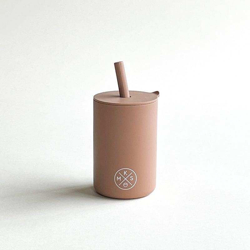 Drinking cup with straw babies toddlers kids silicone reusable durable unbreakable dinnerware mks miminoo arizona usa taupe brown