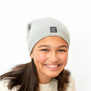 Light Grey Angora Slouchy Beanie with Large Snap On Pom Pom-Winter Beanies-Mix & Match baby beanie winter hat snap on removable pompom single or double by MKS Miminoo Arizona USA