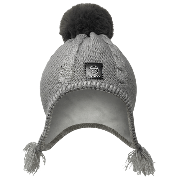 Baby Fleece Lining Merino Beanie Single Faux Fur Snap On Pom Grey-Winter Beanies-Mix & Match baby beanie winter hat snap on removable pompom single or double by MKS Miminoo Arizona USA