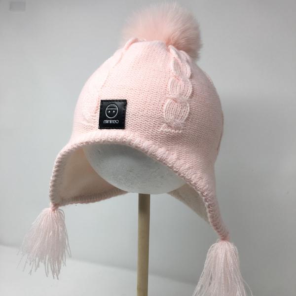 Baby Single Removable pink Pompom MKS Miminoo Fleece Lining in Miminoo Hat Base —