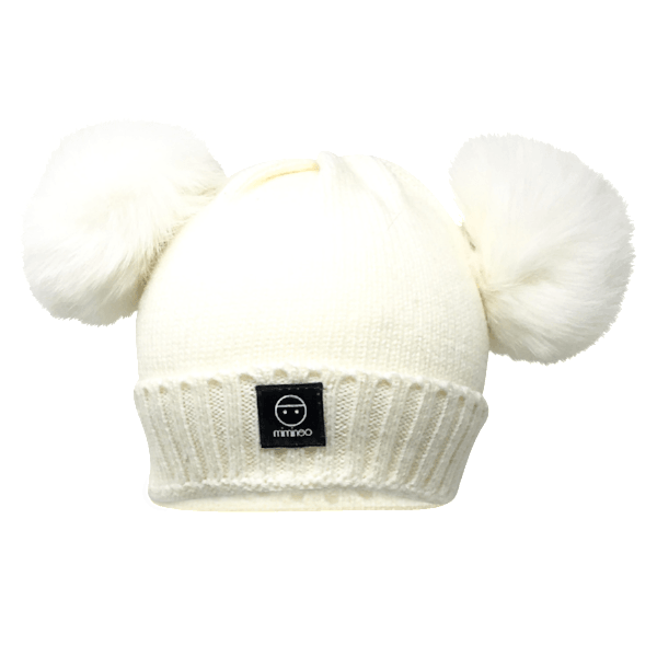 Baby snap on double pom poms beanie Merino Timeless Ivory-Winter Beanies-Mix & Match baby beanie winter hat snap on removable pompom single or double by MKS Miminoo Arizona USA