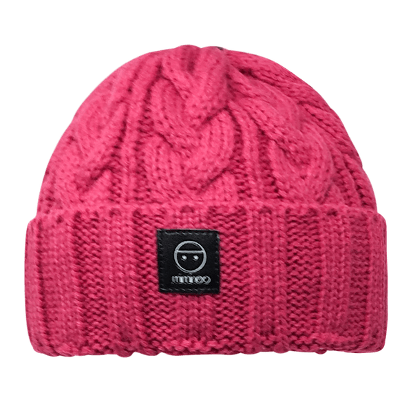 Merino Wool Snap on Double Pom Poms Braided Beanie in Fuchsia-Winter Beanies-Mix & Match baby beanie winter hat snap on removable pompom single or double by MKS Miminoo Arizona USA