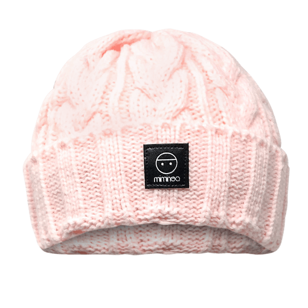 Merino Wool Snap on Double Pom Poms Braided Beanie in Pink-Winter Beanies-Mix & Match baby beanie winter hat snap on removable pompom single or double by MKS Miminoo Arizona USA