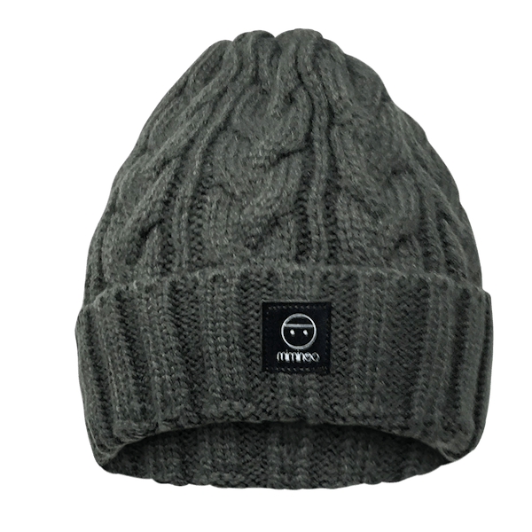 Merino Wool Single Pompom Braided Hat in Charcoal-Winter Beanies-Mix & Match baby beanie winter hat snap on removable pompom single or double by MKS Miminoo Arizona USA
