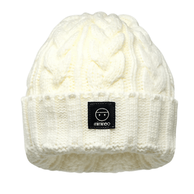 Merino Wool Snap on One Pom Braided Beanie in Ivory-Winter Beanies-Mix & Match baby beanie winter hat snap on removable pompom single or double by MKS Miminoo Arizona USA