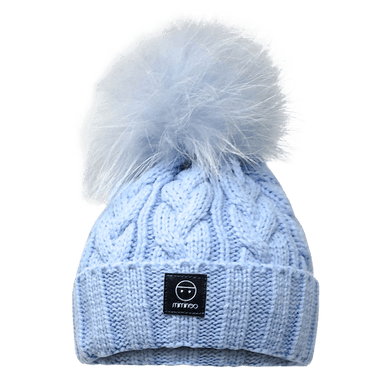 Merino Wool Single Pompom Braided Hat in Light Blue-Winter Beanies-Mix & Match baby beanie winter hat snap on removable pompom single or double by MKS Miminoo Arizona USA