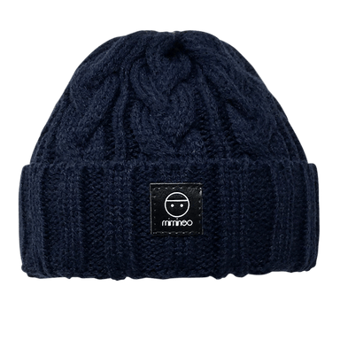 Merino Wool Single Pompom Braided Hat in Navy-Winter Beanies-Mix & Match baby beanie winter hat snap on removable pompom single or double by MKS Miminoo Arizona USA