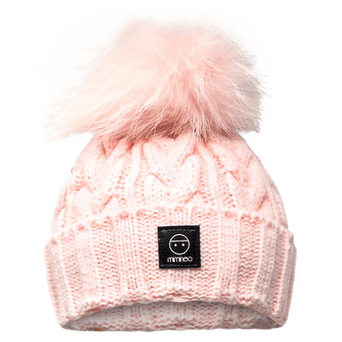 Merino Wool Single Pompom Braided Hat in Pink-Winter Beanies-Mix & Match baby beanie winter hat snap on removable pompom single or double by MKS Miminoo Arizona USA