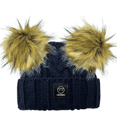 Merino Wool Snap on Double Pom Poms Braided Beanie in Navy-Winter Beanies-Mix & Match baby beanie winter hat snap on removable pompom single or double by MKS Miminoo Arizona USA
