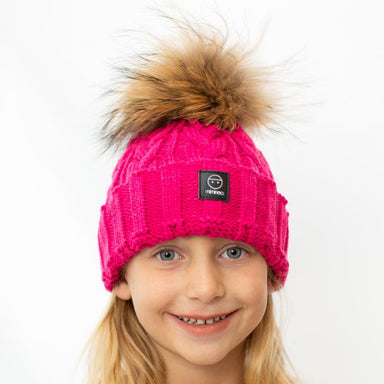 Merino Wool Snap on One Pom Braided Beanie in Fuchsia-Winter Beanies-Mix & Match baby beanie winter hat snap on removable pompom single or double by MKS Miminoo Arizona USA