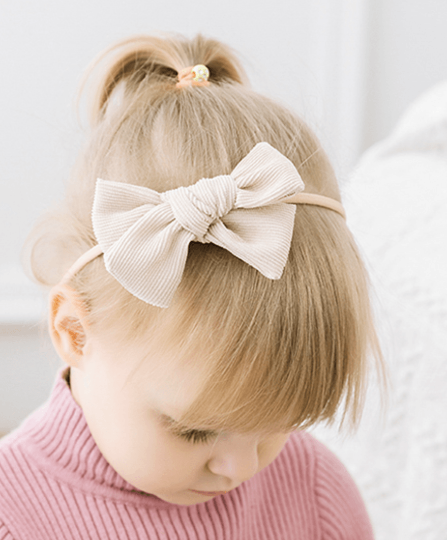 Corduroy Hair Bow Sage-Hair Accessories-Miss Mimi- babies, kids and moms fashion, decor and accessories at Modern Kids Society USA