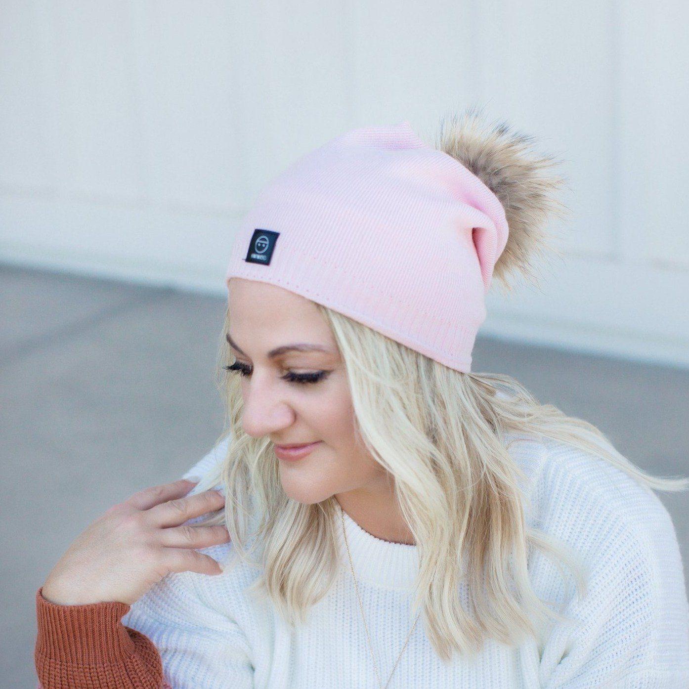 Pink Angora Slouchy Beanie with Large Snap On Pom Pom-Winter Beanies-Mix & Match baby beanie winter hat snap on removable pompom single or double by MKS Miminoo Arizona USA